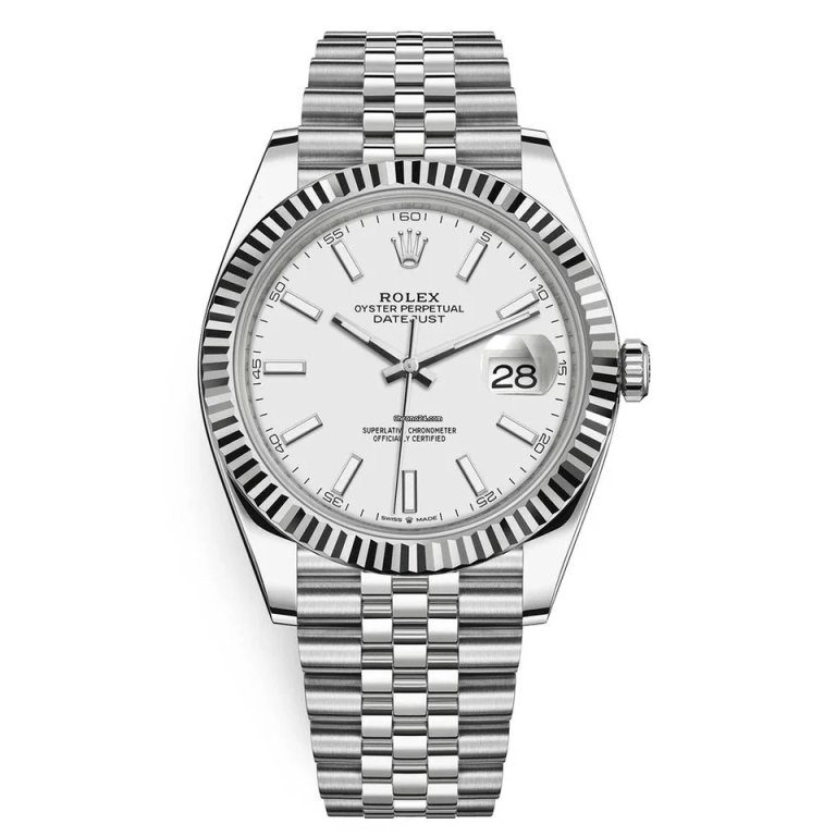 Replica Rolex Datejust 41 White Gold/Steel White Dial Fluted Bezel 126334 (Jubilee)