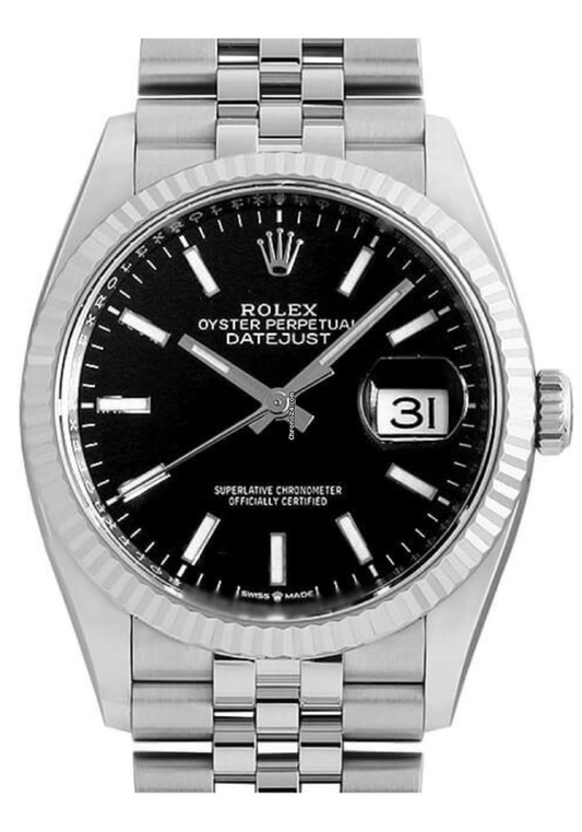 Replica Rolex Datejust 41 White Gold/Steel Black Dial Fluted Bezel 126334 (Jubilee)