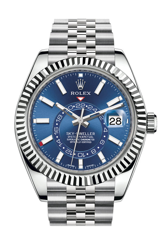 Replica Rolex Sky Dweller Blue Dial White Gold Bezel Steel Jubilee 326934