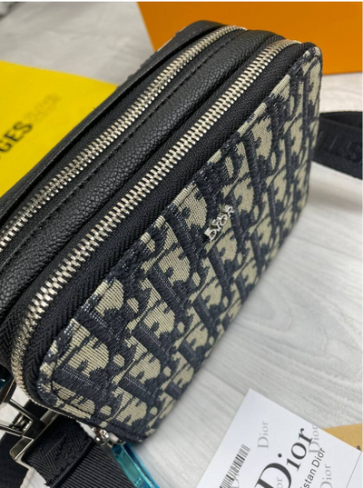 Christian Dior Black Small Messenger Bag With Long Belt Oblique Jacquard Crossbody Pouch