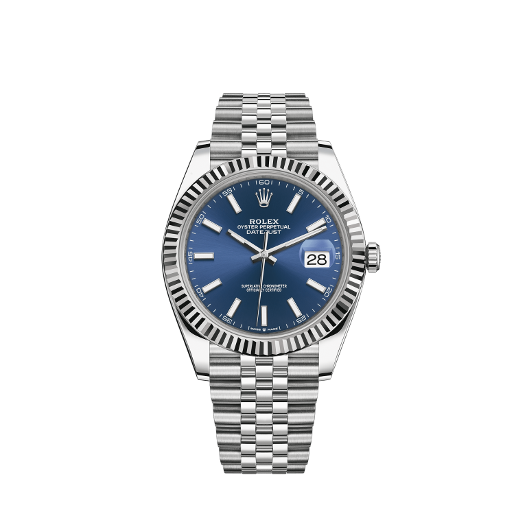 Replica Rolex Datejust 41 White Gold/Steel Blue Dial Fluted Bezel 126334 (Jubilee)