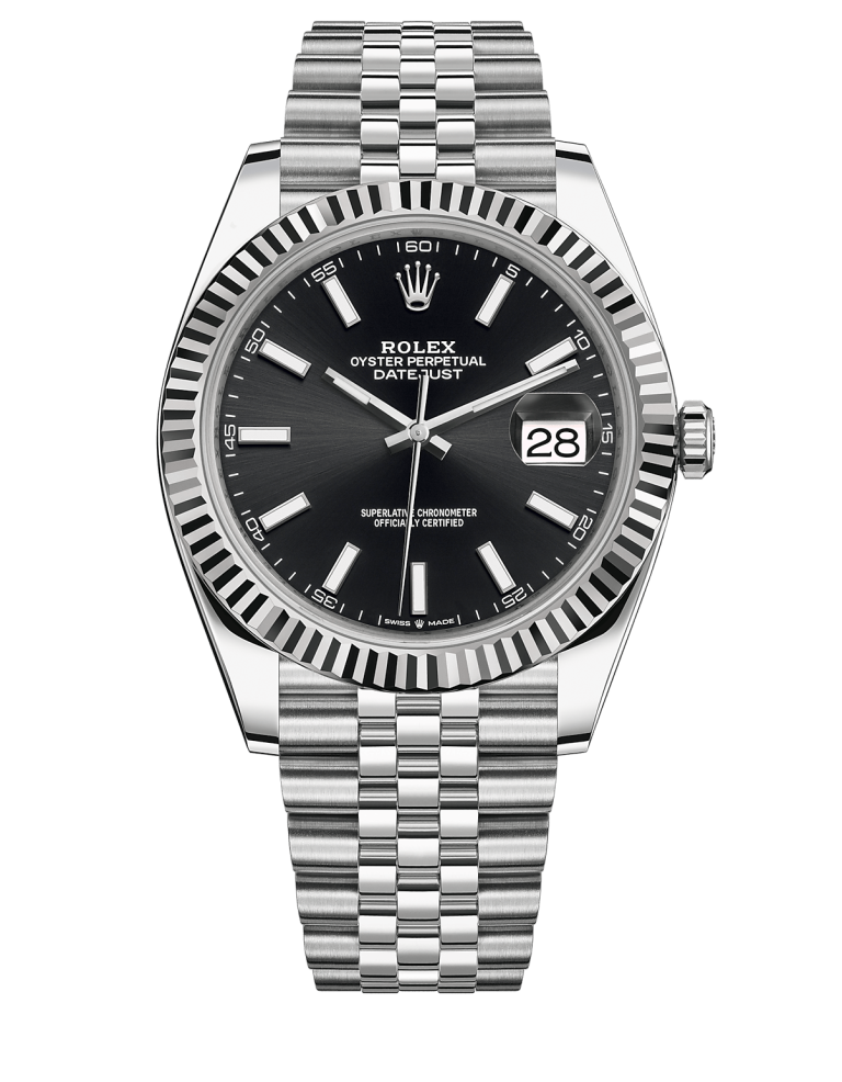 Replica Rolex Datejust 41 White Gold/Steel Black Dial Fluted Bezel 126334 (Jubilee)