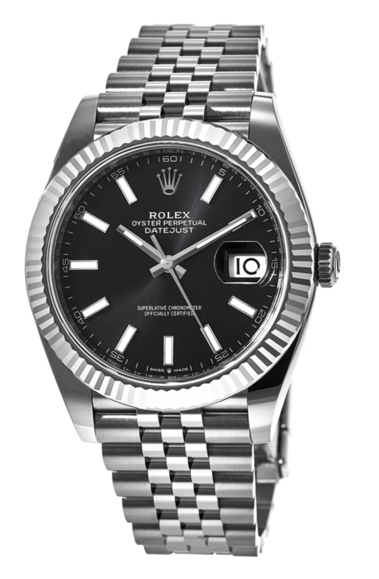 Replica Rolex Datejust 41 White Gold/Steel Black Dial Fluted Bezel 126334 (Jubilee)